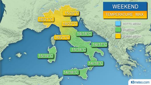 Temperature massime previste per il weekend