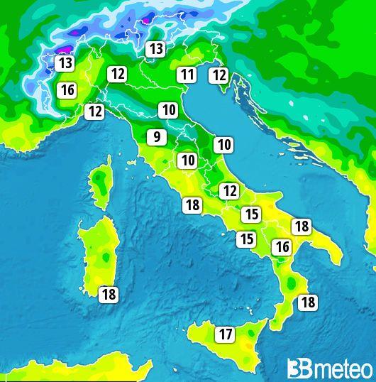 Temperature massime previste per martedì