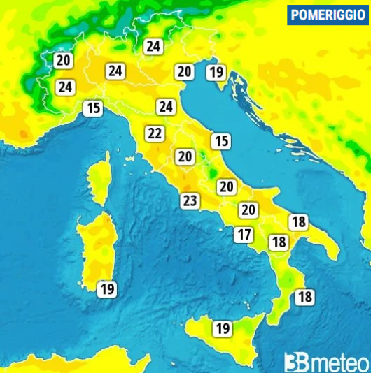 Temperature massime previste per Pasquetta