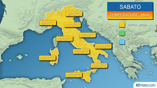 Temperature massime previste per sabato 1 febbraio