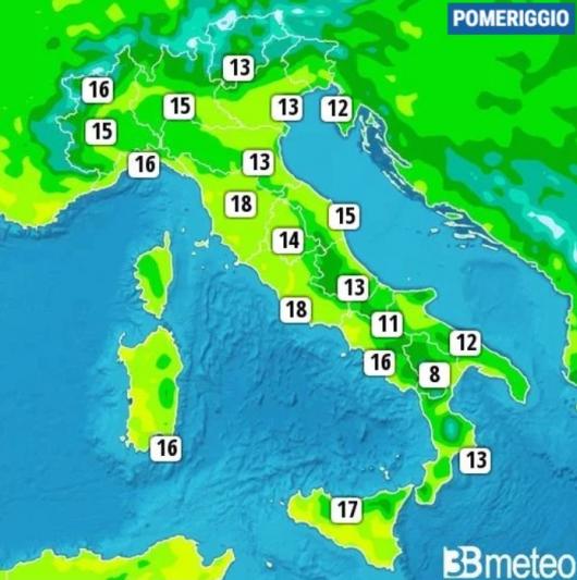 Temperature massime previste per sabato