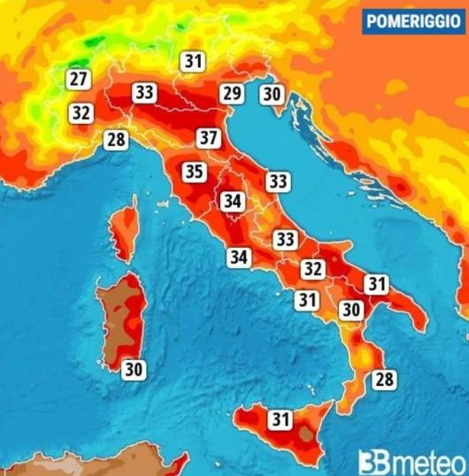 Temperature massime previste per sabato