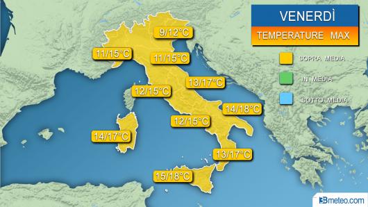 Temperature massime previste per venerdì 31 gennaio