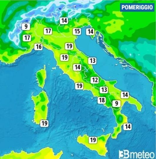 Temperature massime previste per venerdì