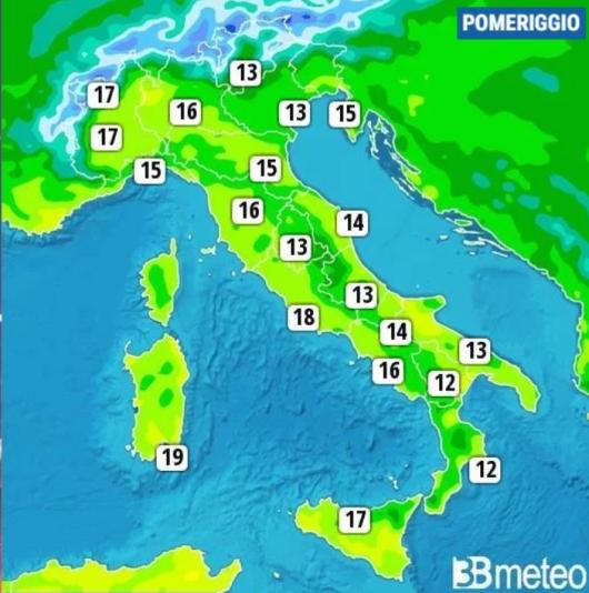Temperature massime previste per venerdì