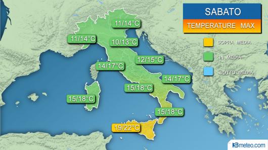 Temperature massime previste sabato