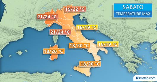 Temperature massime previste sabato