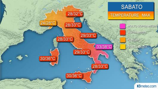 Temperature massime previste sabato