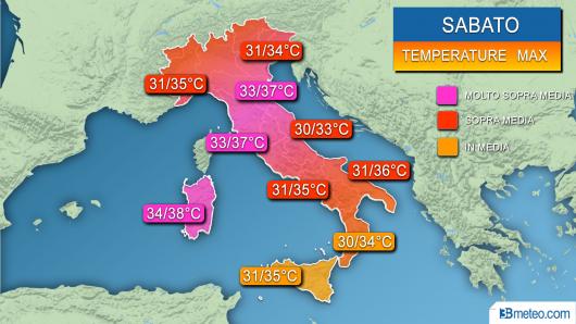 Temperature massime previste sabato