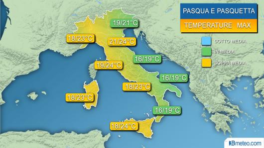 Temperature massime previste tra Pasqua e Pasquetta
