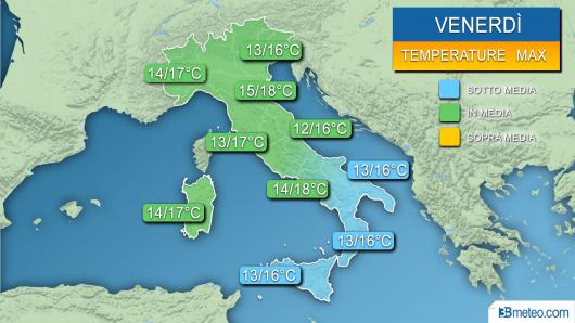 Temperature massime previste venerdì