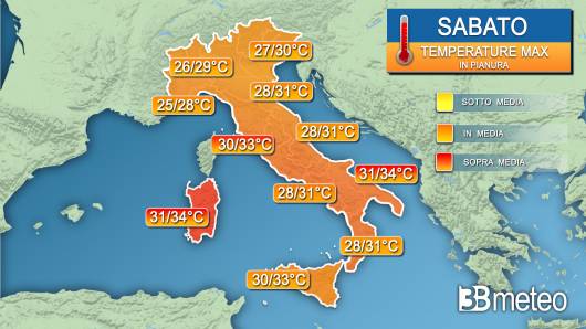 Temperature massime sabato 27 agosto