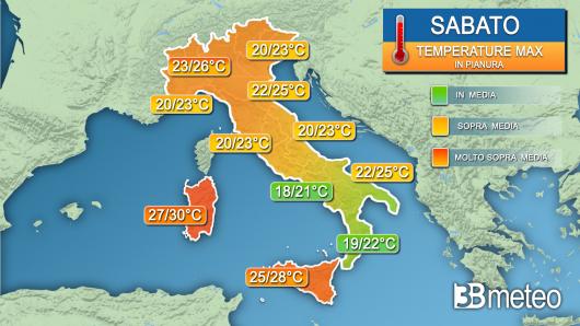 Temperature massime sabato 29 aprile