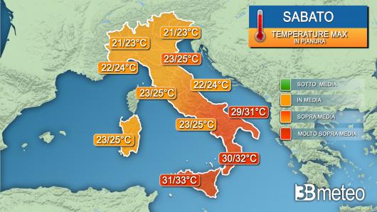 Temperature massime sabato