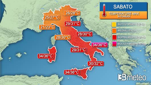 Temperature massime sabato