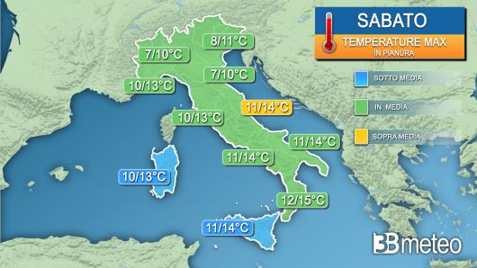 Temperature massime sabato 6 gennaio