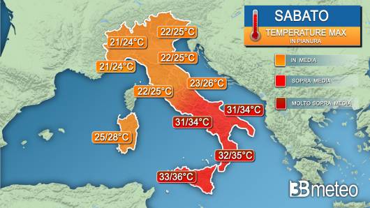 Temperature massime sabato (da confermare)