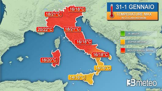 Temperature massime tra San Silvestro e Capodanno (in collina 800-900m)