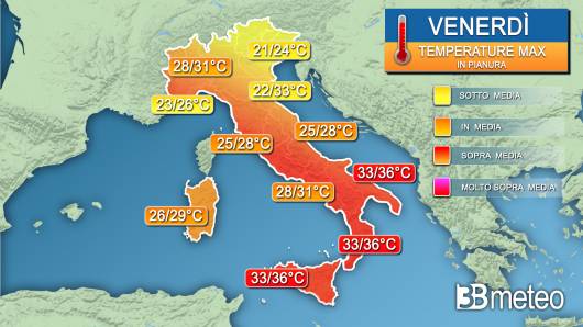 Temperature massime venerdì 19 agosto