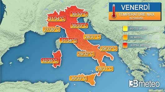 Temperature massime venerdì 26 agosto