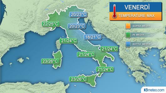 Temperature massime venerdì