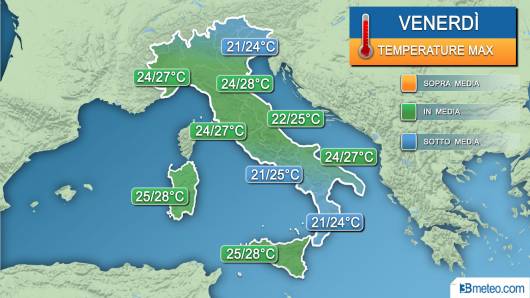 Temperature massime venerdì