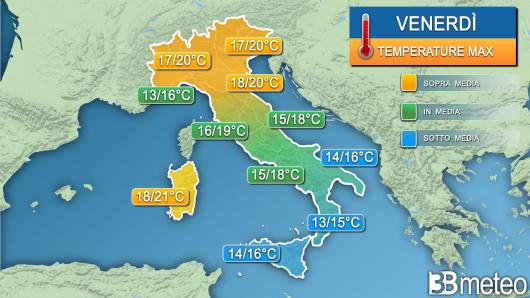 Temperature massime venerdì