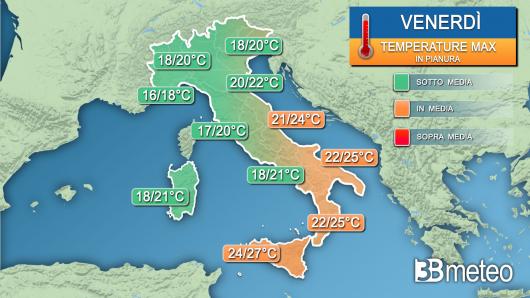 Temperature massime venerdì