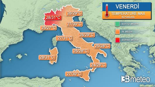 Temperature massime venerdì