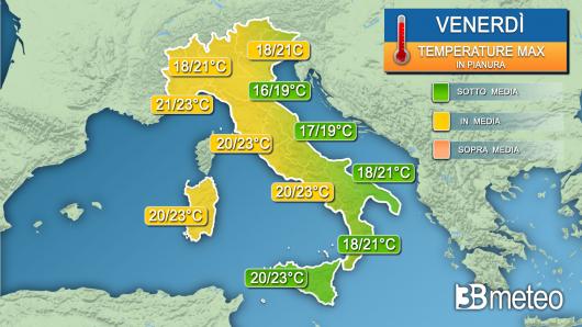 Temperature massime venerdì
