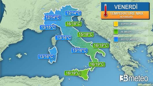 Temperature massime venerdì