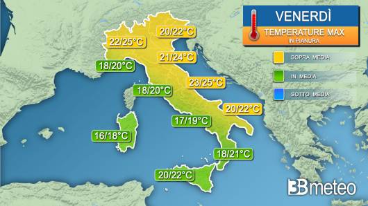 Temperature massime venerdì