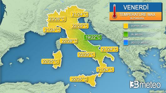 Temperature massime venerdì