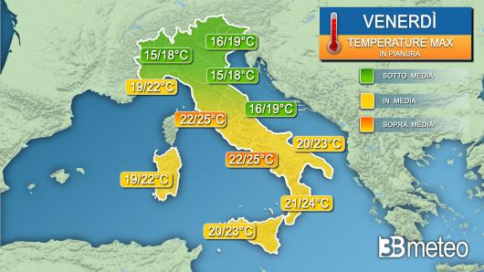 Temperature massime venerdì