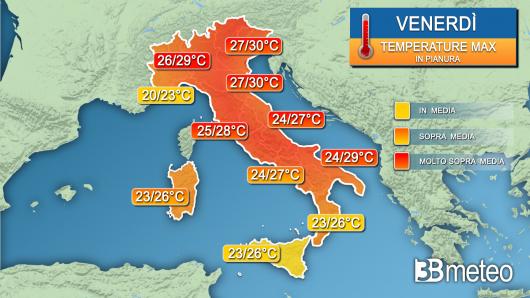 Temperature massime venerdì