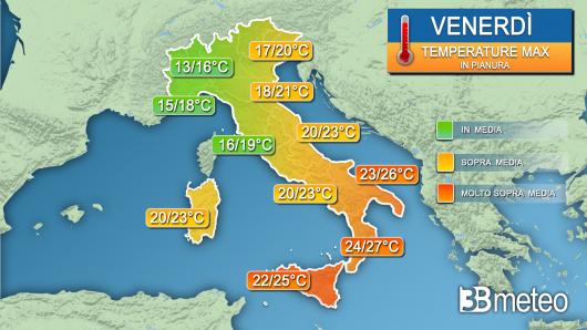 Temperature massime venerdì
