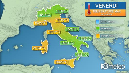 Temperature massime venerdì