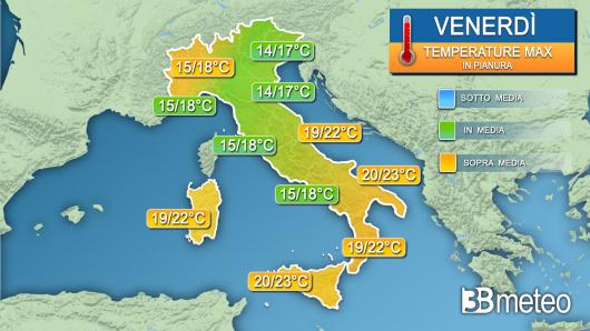 Temperature massime venerdì