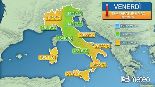 Temperature massime venerdì