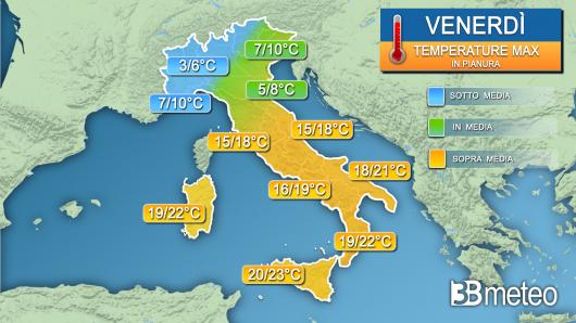 Temperature massime venerdì