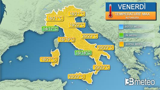 Temperature massime venerdì