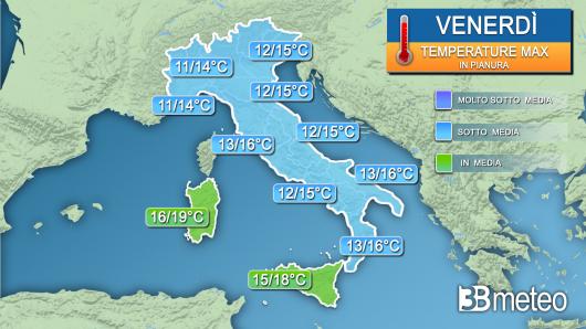 Temperature massime venerdì