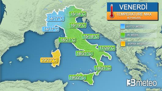 Temperature massime venerdì