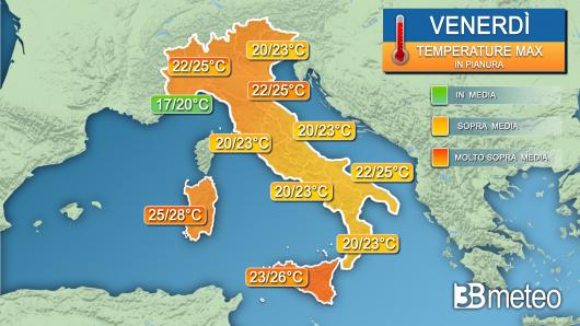 Temperature massime venerdì