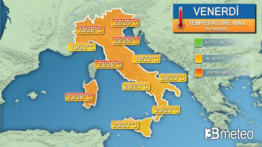 Temperature massime venerdì