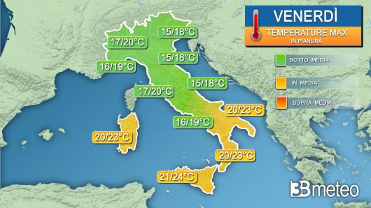 Temperature massime venerdì