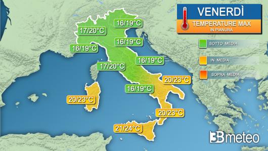 Temperature massime venerdì