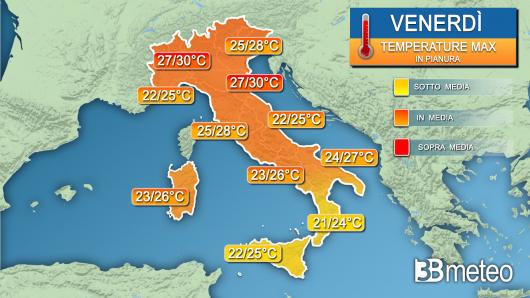Temperature massime venerdì