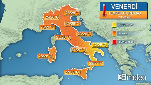 Temperature massime venerdì