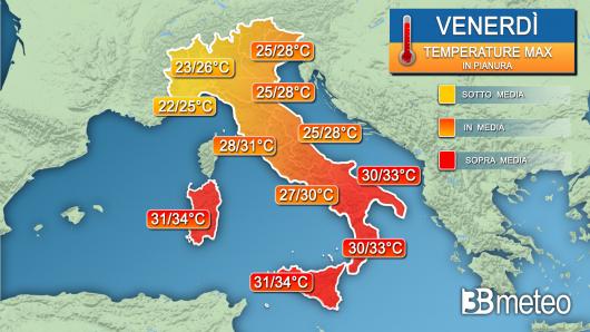 Temperature massime venerdì
